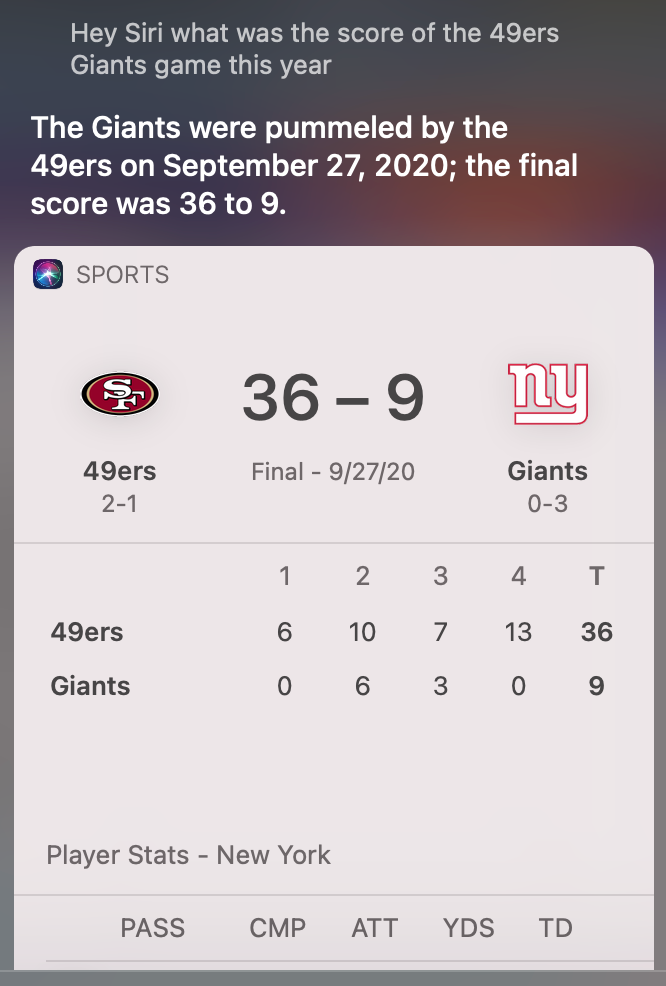 Siri on 49ers-Giants