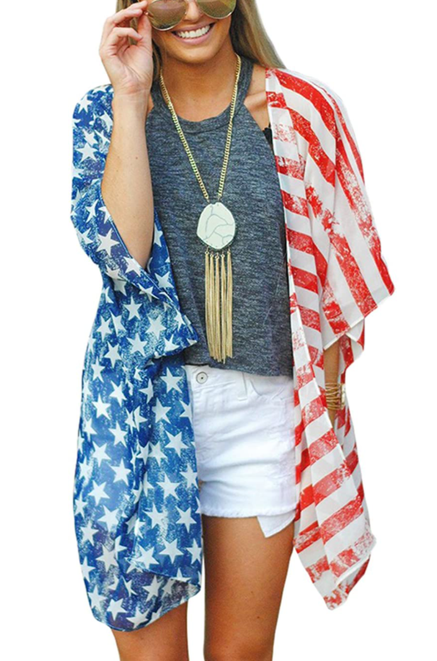 DDSOL Women's American Flag Kimono Cover-Up