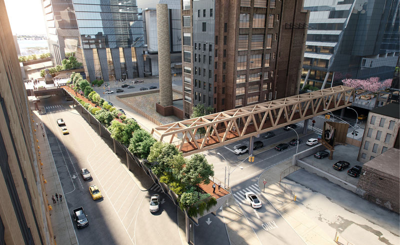 The official renderings for the “L”-shaped expansion of the High Line that will connect Manhattan’s elevated park to the Moynihan Train Hall.