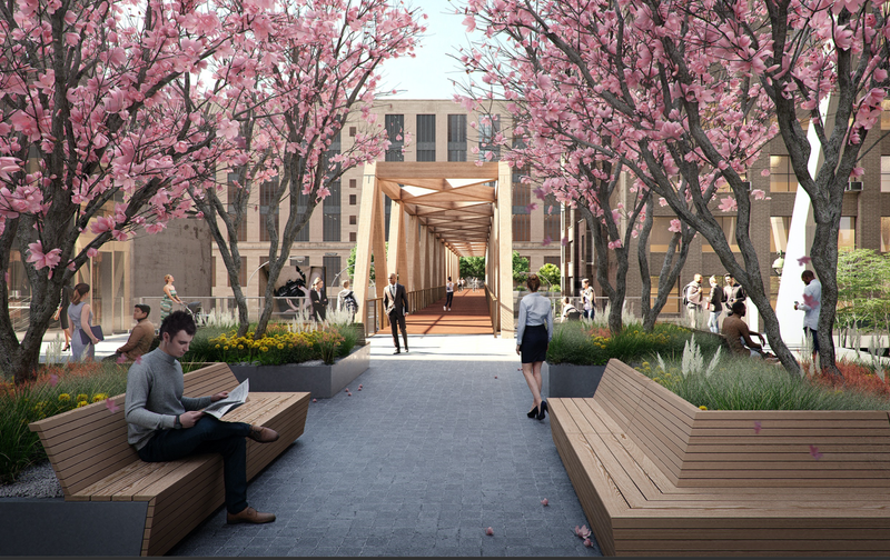 The official renderings for the “L”-shaped expansion of the High Line that will connect Manhattan’s elevated park to the Moynihan Train Hall.