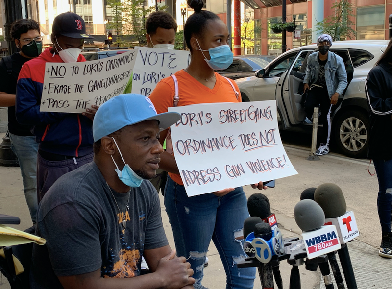 opponents of gang measure at City Hall