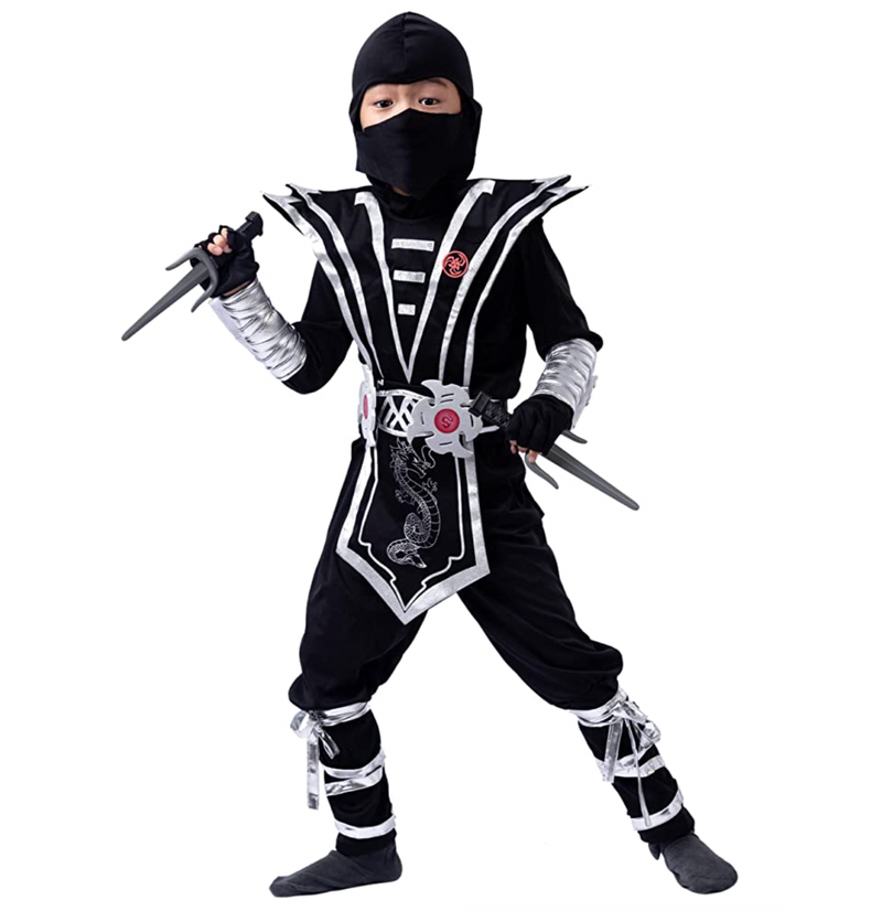 Silver Ninja Deluxe Costume Set with Ninja Foam Accessories Toys for Kids
