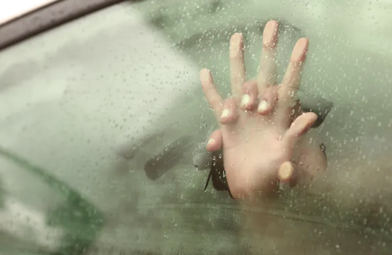 Couple in backseat of car