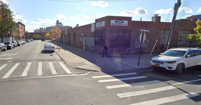 The corner of Van Sinderen Avenue and Herkimer Street, where a dead body was found wrapped in a bag on Saturday afternoon.