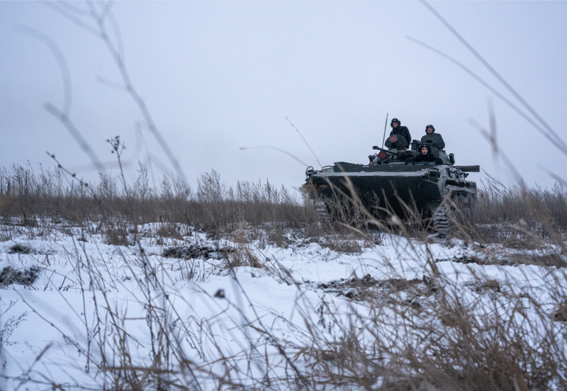 Ukraine servicemen in tank