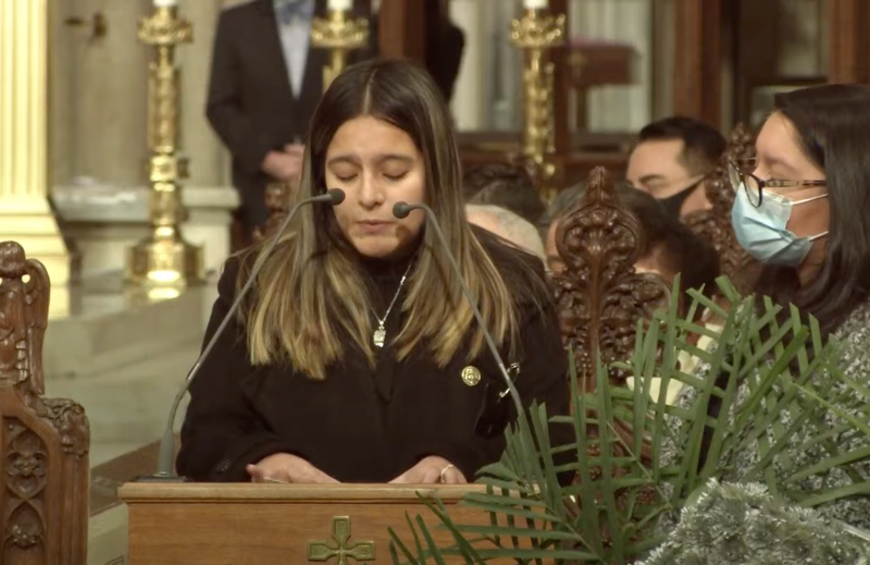 Rivera's widow, Dominique Luzuriaga, speaks at his funeral