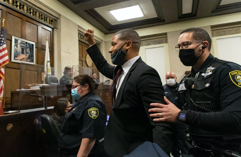 Jussie Smollett at sentencing hearing, led away