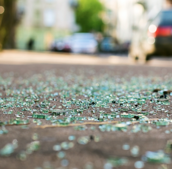 glass at accident site