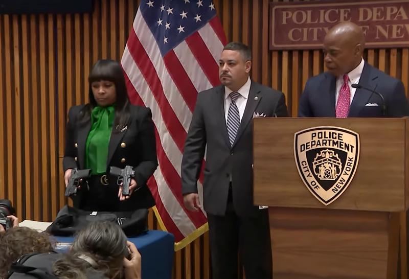 Mayor Adams showed off guns confiscated from a 15-year-old at a city school recently