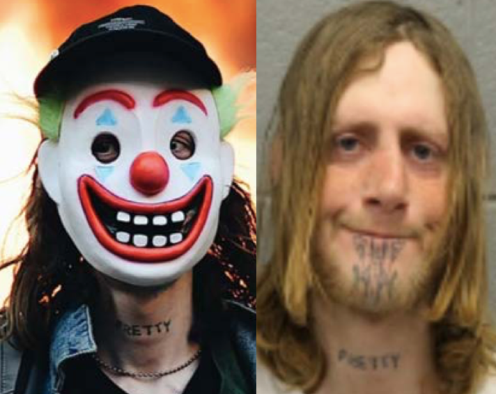 clown mask, suspect head shot
