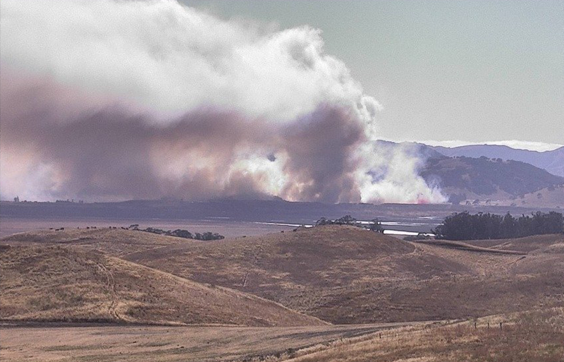 A brush fire is burning north of Novato near Highway 101, causing major traffic delays.