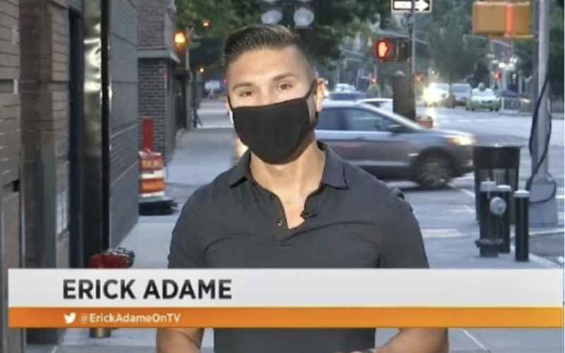 Erick Adame reporting on TV with NY1