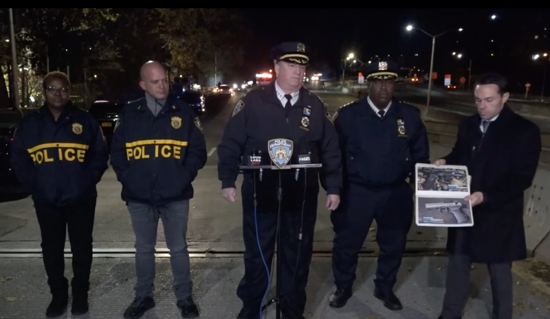Scene from press conference about officer-involved shooting on Saturday night.