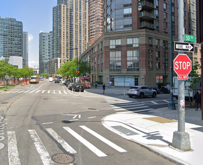 The Long Island City intersection where an FDNY firefighter was pulled over on Saturday.