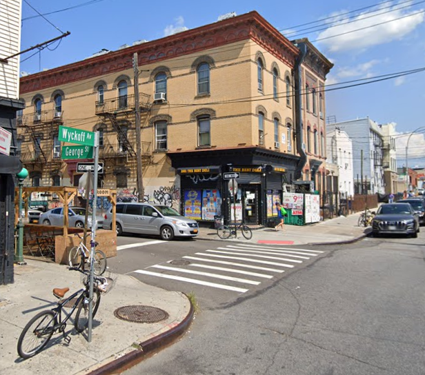 The intersection of George Street and Wyckoff Avenue, where an unlicensed driver hit three people while fleeing a traffic stop.