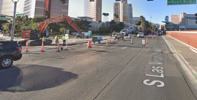 Crews do work along the Strip between Sahara and Spring Mtn