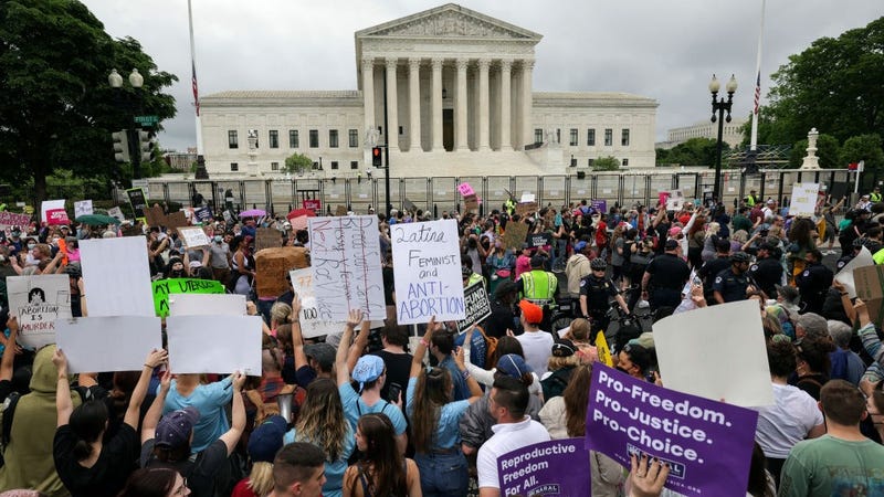 Abortion rights activists participate in a Bans Off Our Bodies rally at the U.S. Supreme Court on May 14, 2022 in Washington, DC.