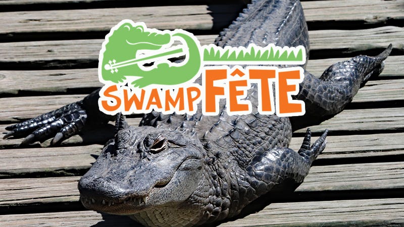 alligator with Swamp Fete logo