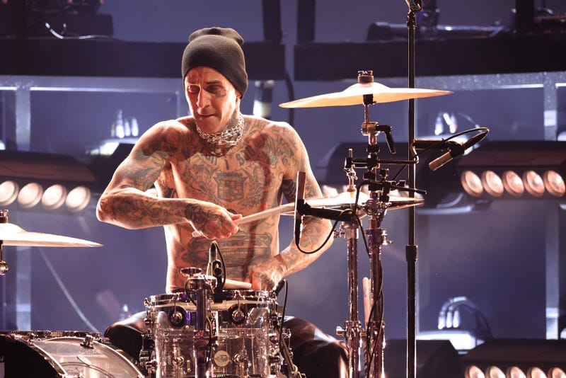 Travis Barker performs onstage during the 64th Annual GRAMMY Awards at MGM Grand Garden Arena on April 03, 2022 in Las Vegas, Nevada.