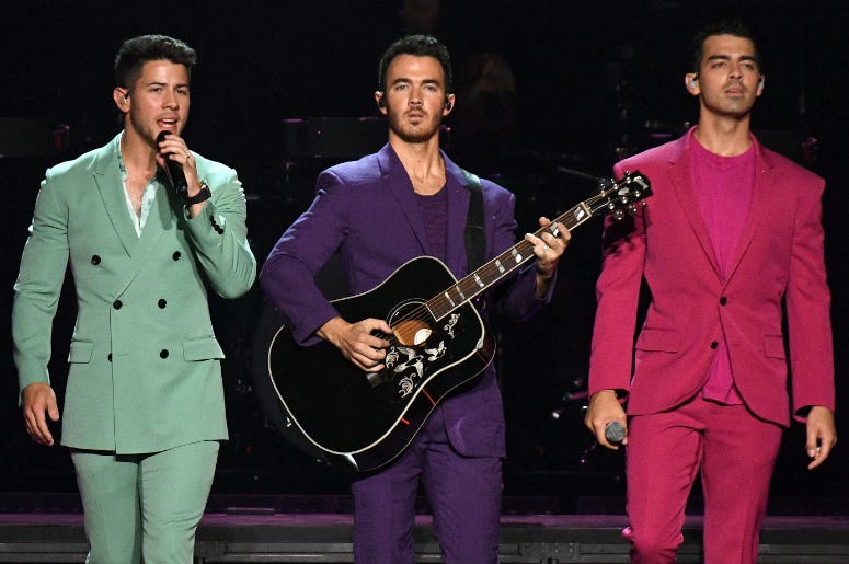 Nick Jonas, Kevin Jonas, and Joe Jonas of The Jonas Brothers perform in concert at Madison Square Garden
