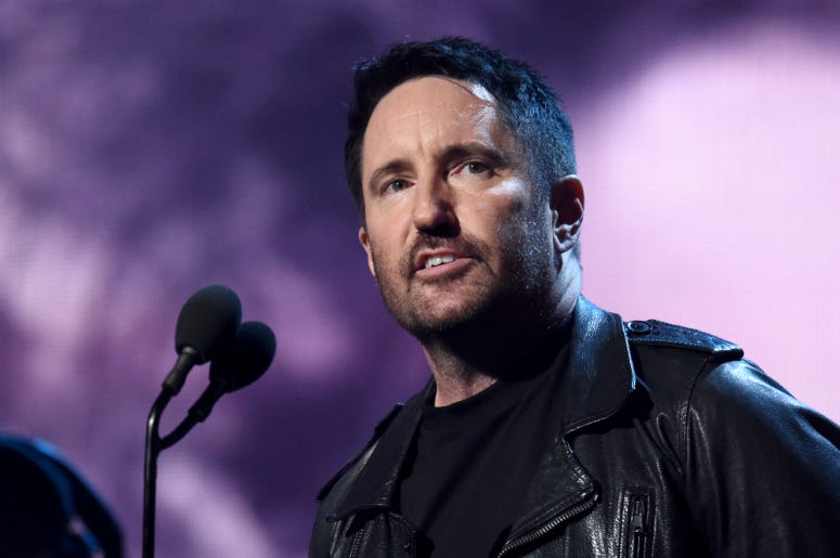 Trent Reznor introduces inductees The Cure onstage at the 2019 Rock & Roll Hall Of Fame Induction Ceremony