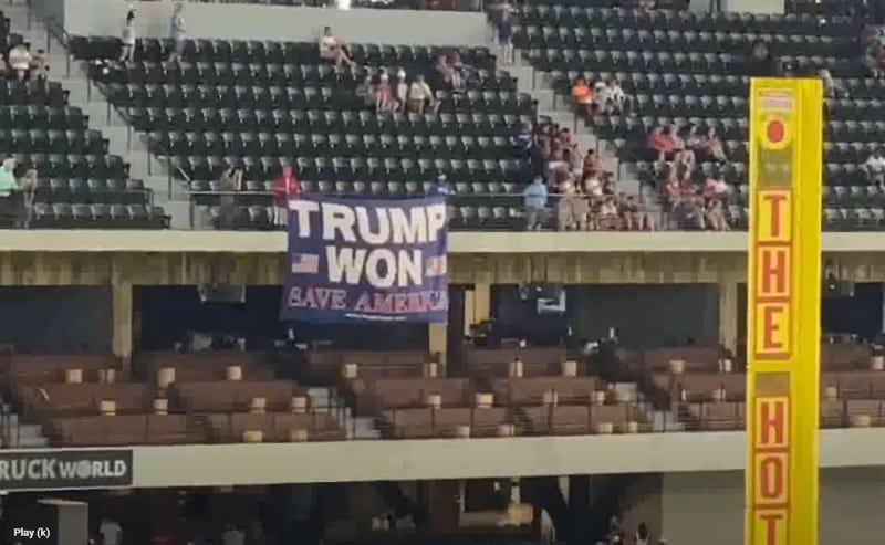 Fan ejected from Rangers game over "Trump Won" banner