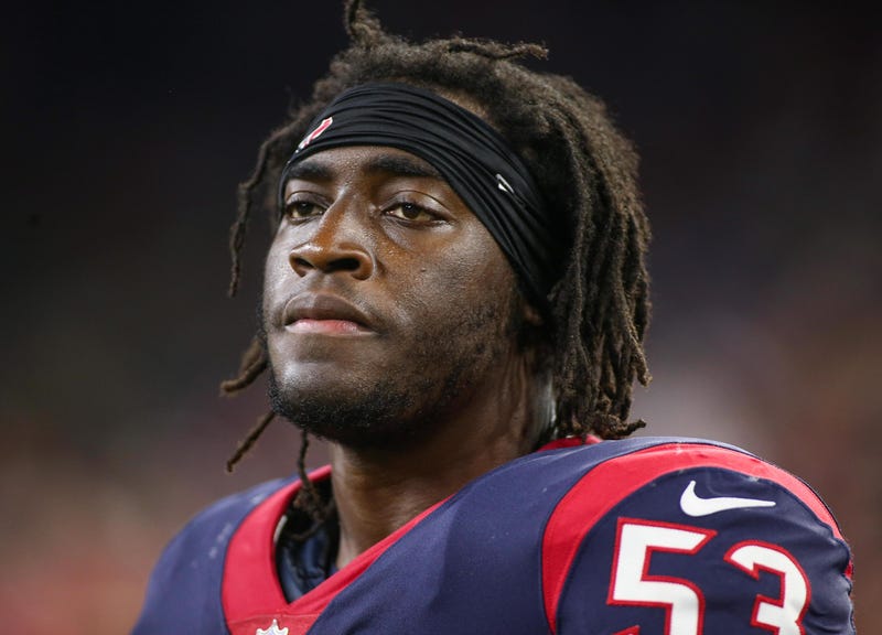 Houston Texans linebacker Duke Ejiofor (53) looks on from the sideline during the game against the San Francisco 49ers at NRG Stadium.