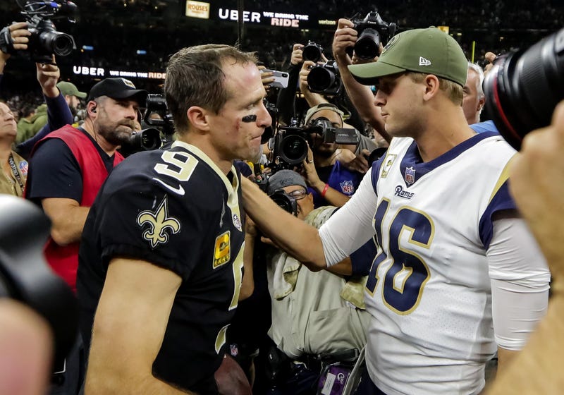 Drew Brees (left) and Jared Goff (right) met in the NFC Championship Game in January.