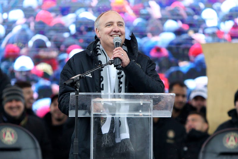 Dec 10, 2018; Atlanta, GA, USA; Atlanta United president Darren Eales talks during the MLS Cup Champions Parade.