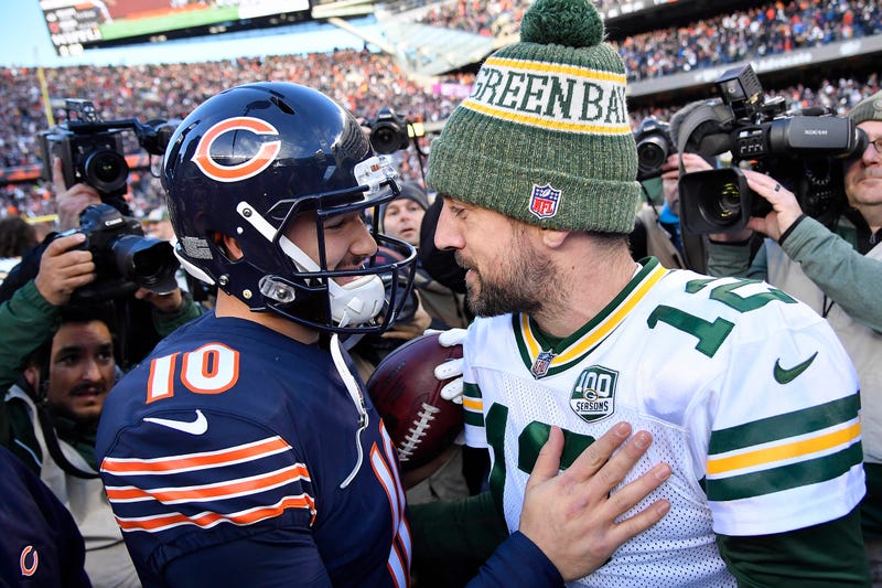 Mitchell Trubisky (left) and Aaron Rodgers (right) will square off in the first game of the 2019 NFL season.
