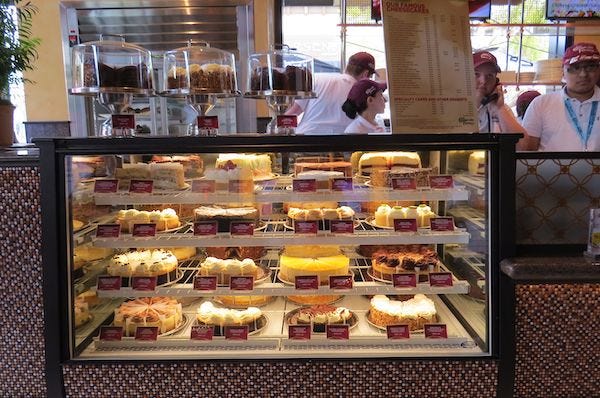 Cheesecake Factory cheesecakes on display