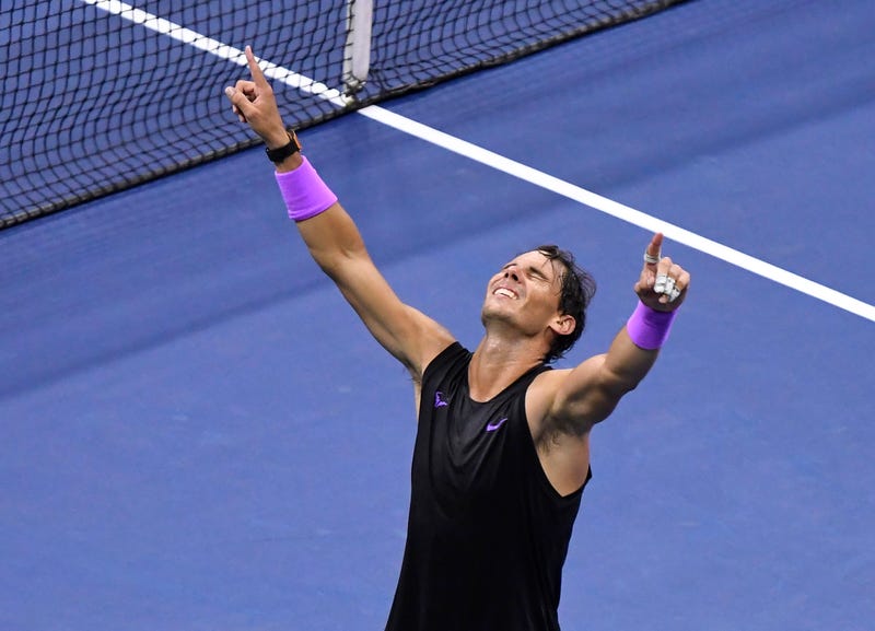 Rafael Nadal Celebrates after winning the US Open.