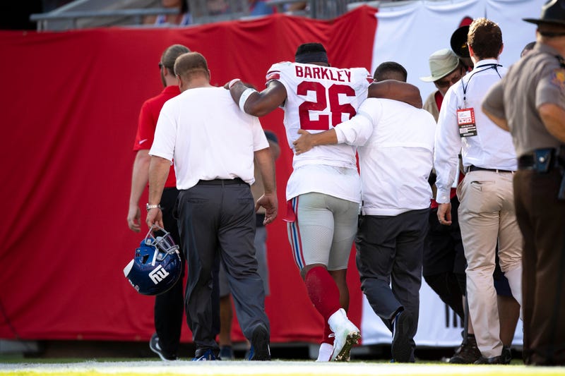 New York Giants running back Saquon Barkley suffered a high ankle sprain in Week 3.