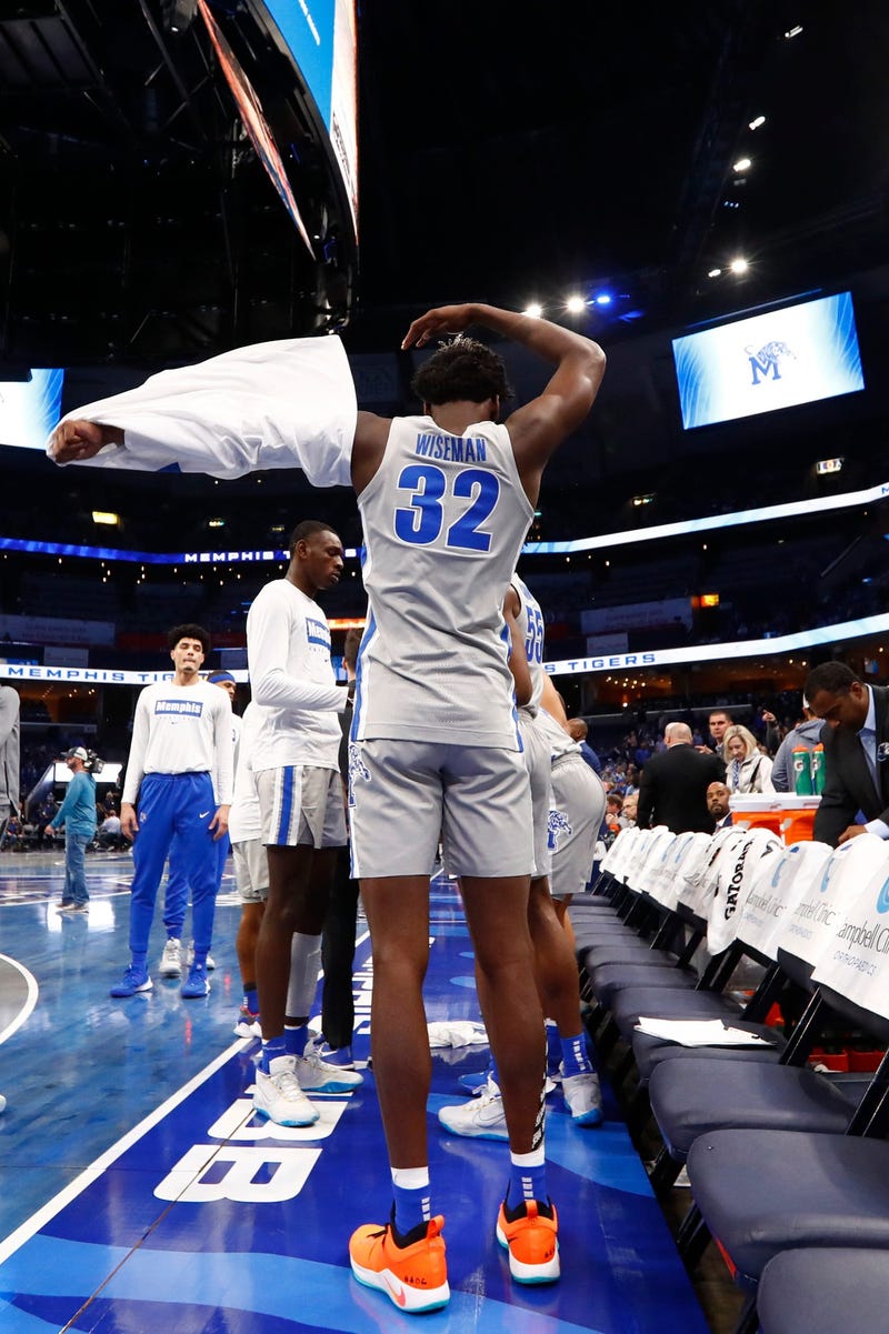 Memphis Tigers center James Wiseman before they take on the UIC Flames at the FedExForum on Friday, Nov. 8, 2019. Earlier in the week, Wiseman was declared ineligible by the NCAA.