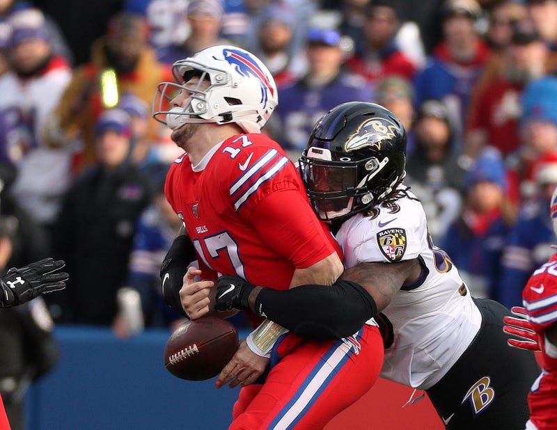 Ravens LB Matt Judon sacks Bills QB Josh Allen during a December 2019 matchup in Buffalo.
