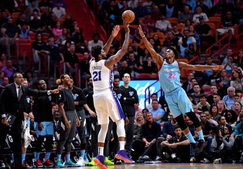 Jimmy Butler defends Joel Embiid's shot
