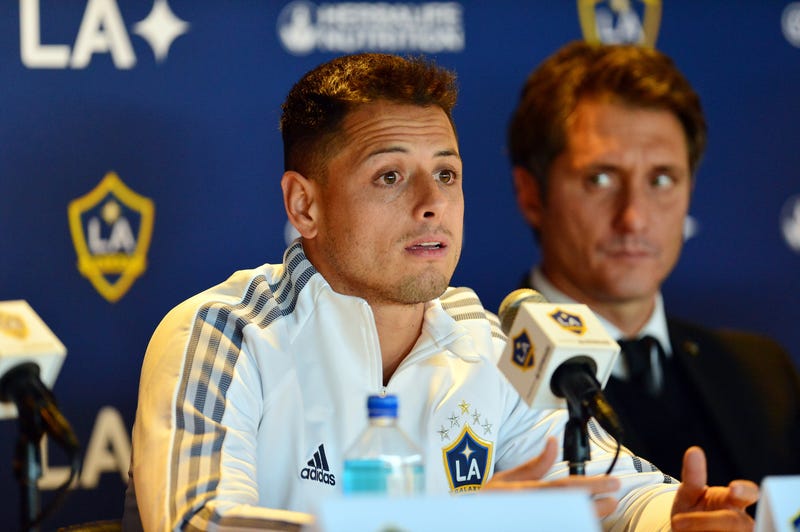 Los Angeles Galaxy player Javier Hernandez speaks to media following his introduction at Dignity Health Sports Park.