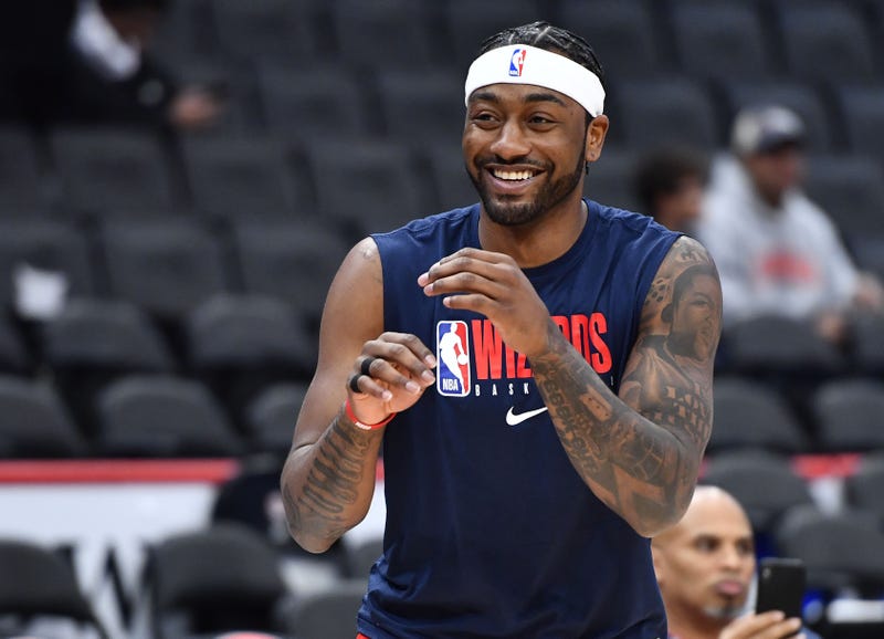 Washington Wizards guard John Wall (2) on the court before the game between the Washington Wizards and the Atlanta Hawks at Capital One Arena.