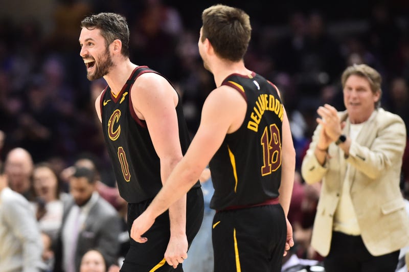 Cleveland Cavaliers guard Matthew Dellavedova and forward Kevin Love