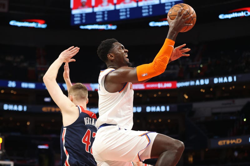 Bobby Portis aggressively approaches the rim with the Knicks