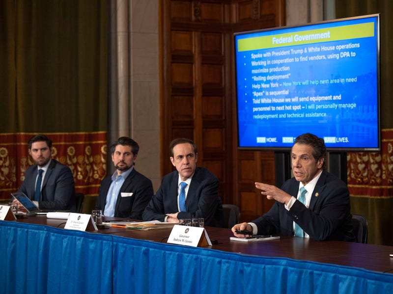 File photo: Gov. Andrew M. Cuomo provides a coronavirus update during a press conference in the Red Room at the State Capitol in Albany on March 25, 2020