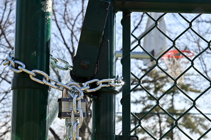 A St. Louis basketball court is locked up due to coronavirus concerns.
