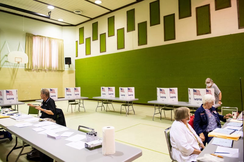 Voters and poll workers at First United Methodist Church in Hanover Borough during the Pennsylvania primary election on June 2, 2020.