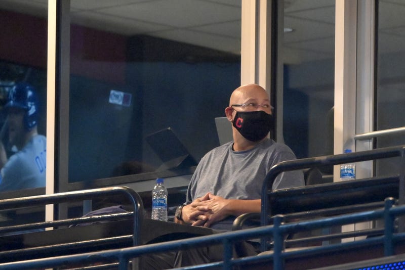 Cleveland Indians manager Terry Francona watches from a suite during a game against the Kansas City Royals at Progressive Field.