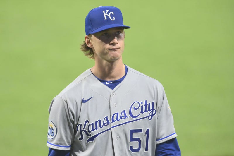 Kansas City Royals starting pitcher Brady Singer (51) walks off the field after the eighth inning against the Cleveland Indians at Progressive Field.