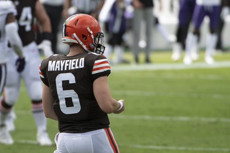 Cleveland Browns quarterback Baker Mayfield on the field during the first half against the Baltimore Ravens at M&T Bank Stadium.