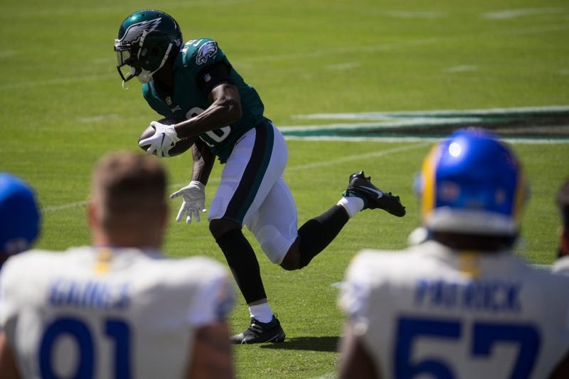 Eagles' Jalen Reagor (18) runs after making a reception Sunday, Sept. 20, 2020, at Lincoln Financial Field.