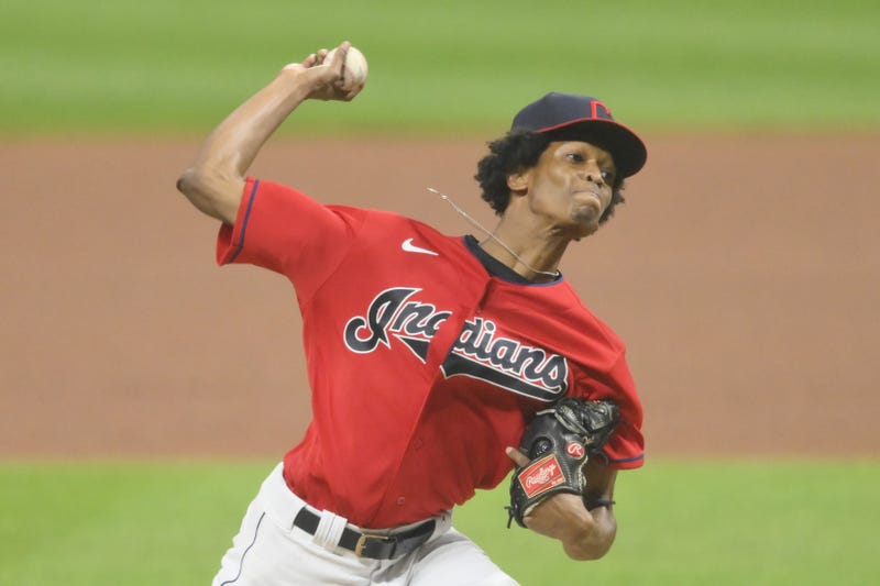 Starting pitcher Triston McKenzie of the Cleveland Guardians delivers