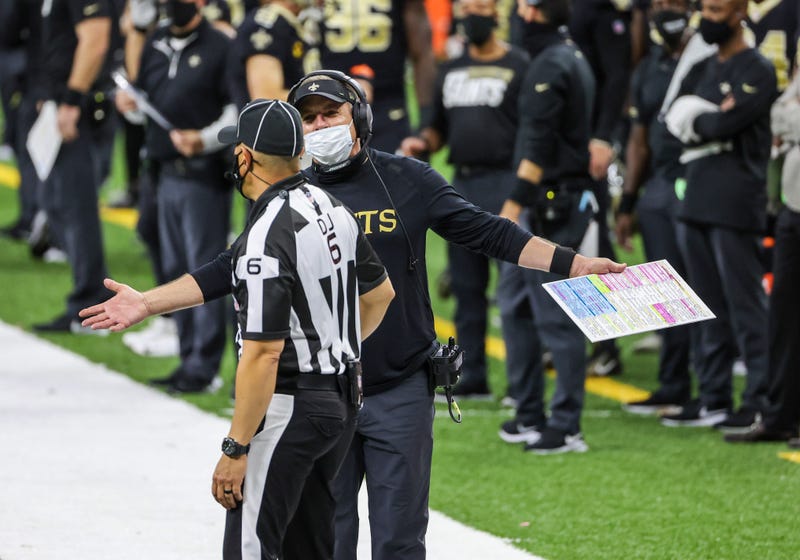 Sean Payton talking to an official during the Saints loss