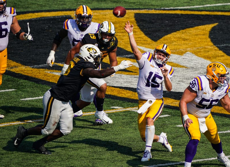 Myles Brennan throws a pass against Missouri